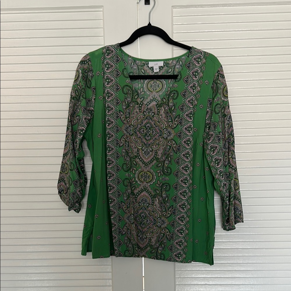 J. Jill Green Graphic Blouse with Relaxed Fit